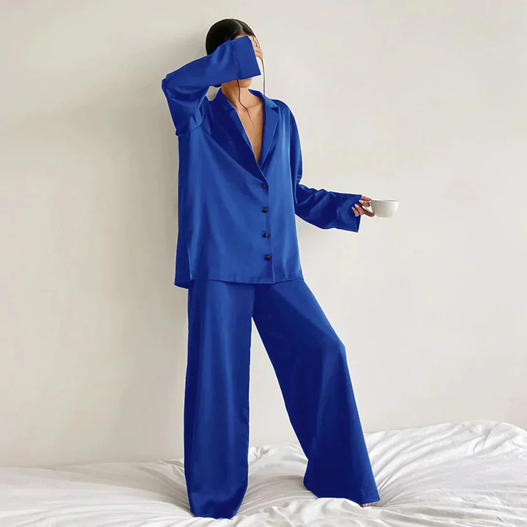 Street Wave Satin Pajama Set Women Wide Leg Pants Luxurious Comfort And Elegant Loungewear