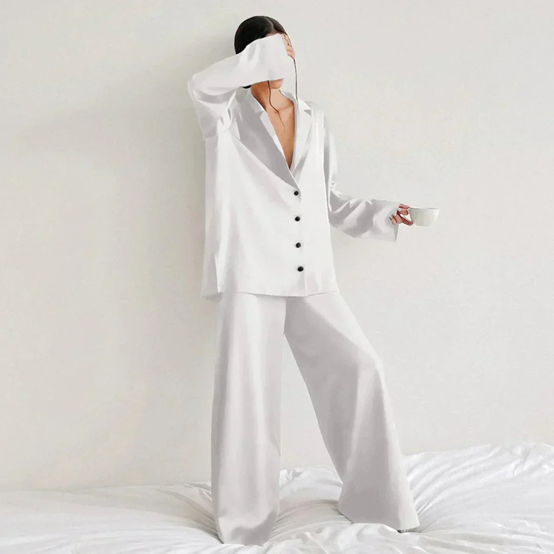 Street Wave Satin Pajama Set Women Wide Leg Pants Luxurious Comfort And Elegant Loungewear