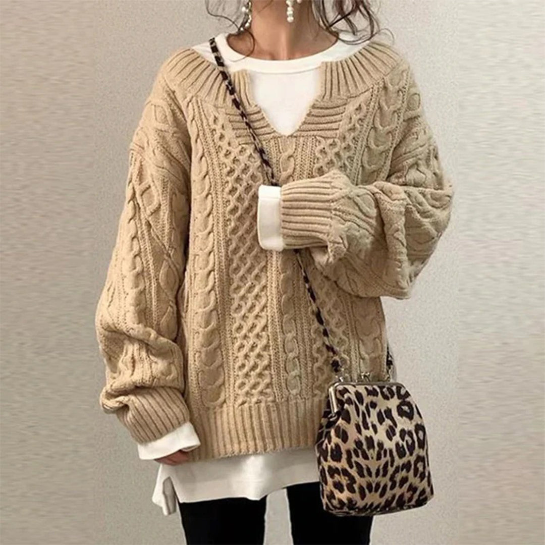 Street-Wave Oversized Cable Knit Cotton Sweater For Women Cozy Versatile Everyday Top