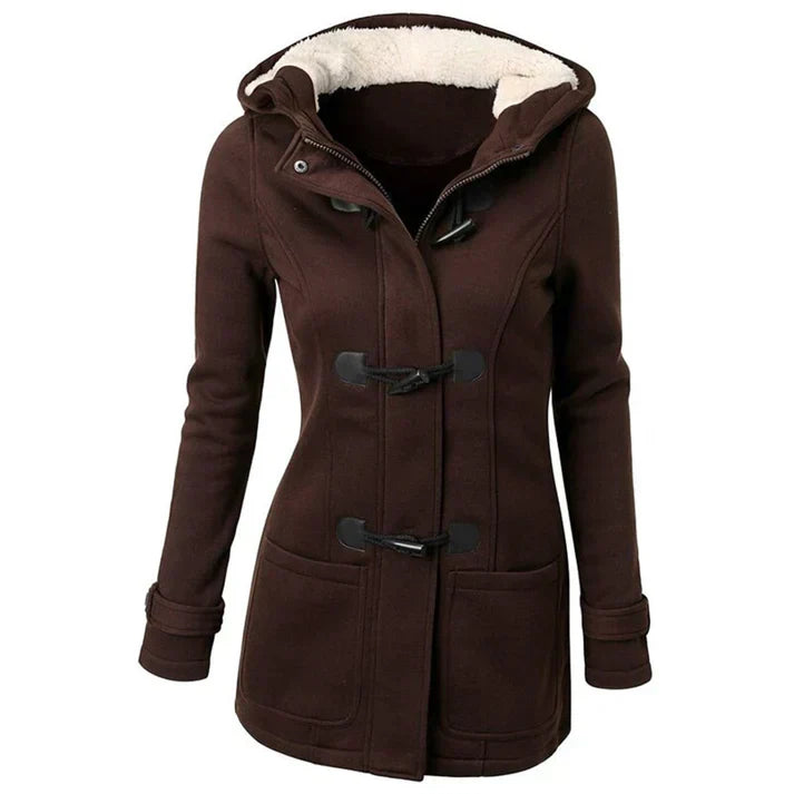 Street-Wave Women's Hooded Duffle Coat With Faux Shearling Lining Toggle Closures Cozy City Wear
