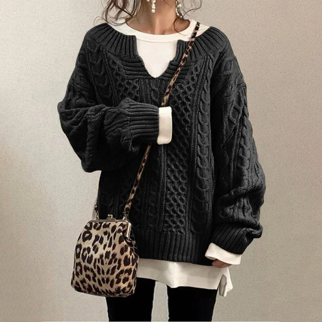 Street-Wave Oversized Cable Knit Cotton Sweater For Women Cozy Versatile Everyday Top