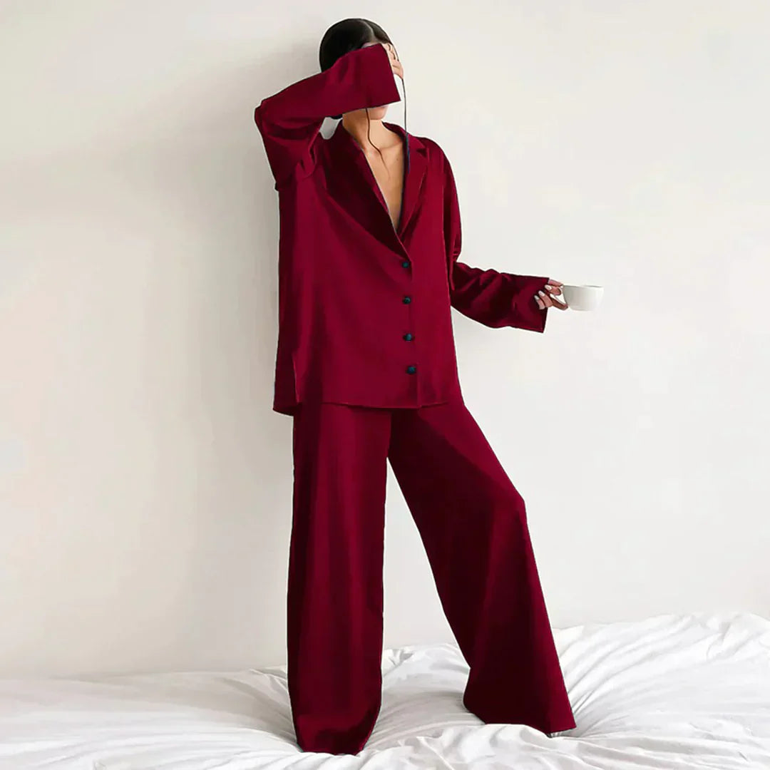 Street Wave Satin Pajama Set Women Wide Leg Pants Luxurious Comfort And Elegant Loungewear