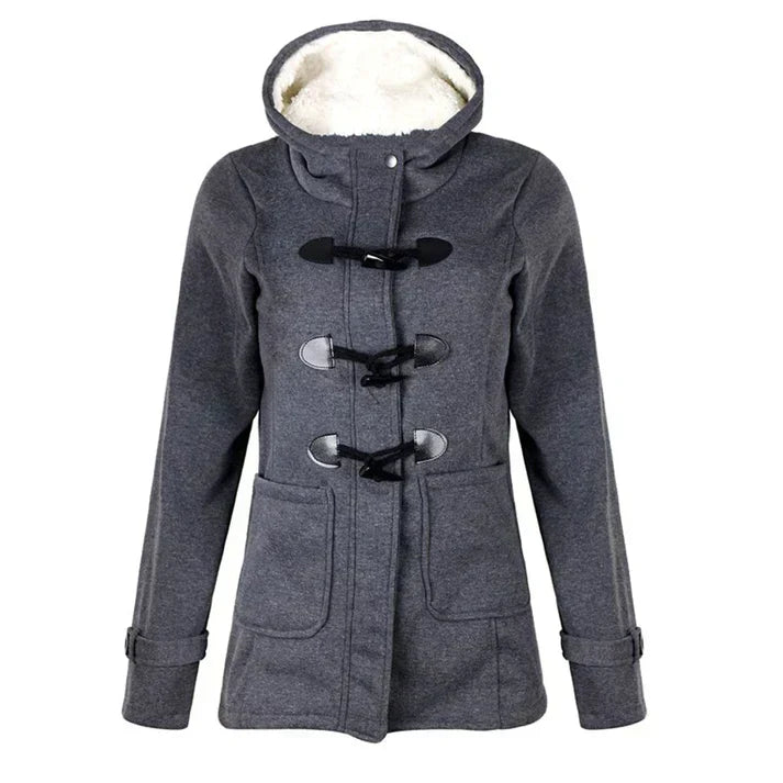 Street-Wave Women's Hooded Duffle Coat With Faux Shearling Lining Toggle Closures Cozy City Wear
