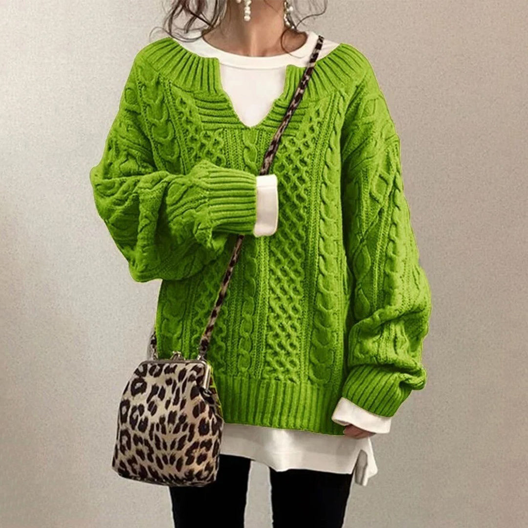Street-Wave Oversized Cable Knit Cotton Sweater For Women Cozy Versatile Everyday Top