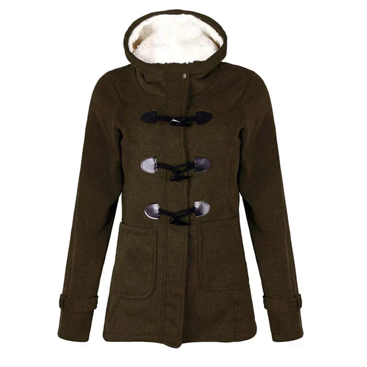 Street-Wave Women's Hooded Duffle Coat With Faux Shearling Lining Toggle Closures Cozy City Wear