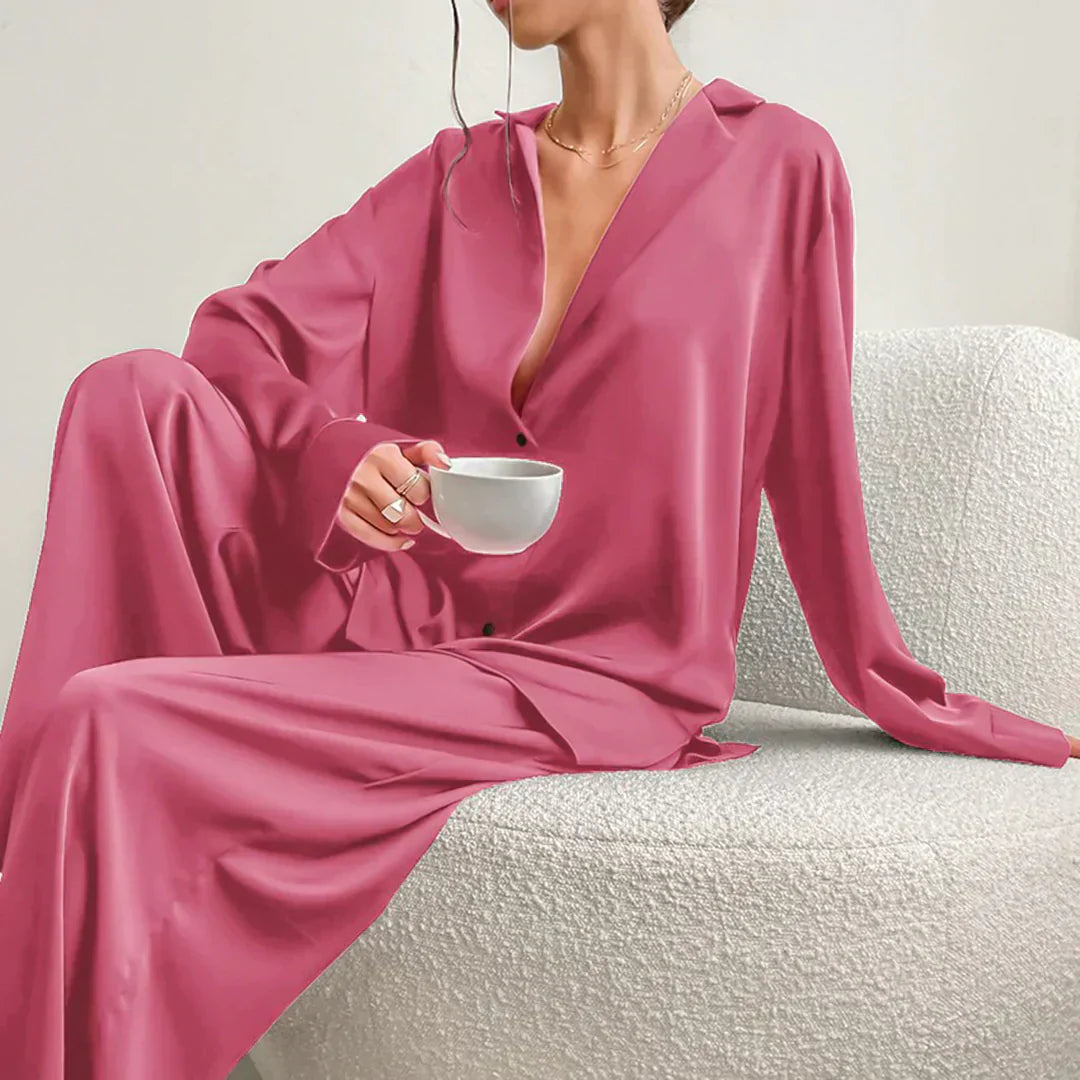 Street Wave Satin Pajama Set Women Wide Leg Pants Luxurious Comfort And Elegant Loungewear
