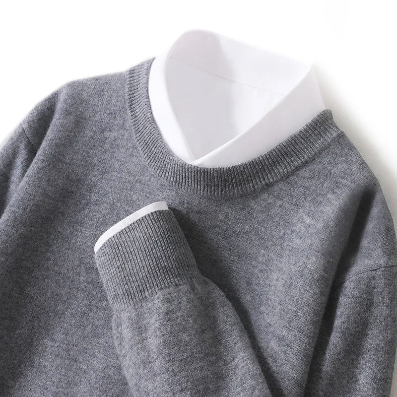 PureWool Men's Crew Neck Sweater by Street-Wave Classic Warm Wool Knit for Everyday Wear