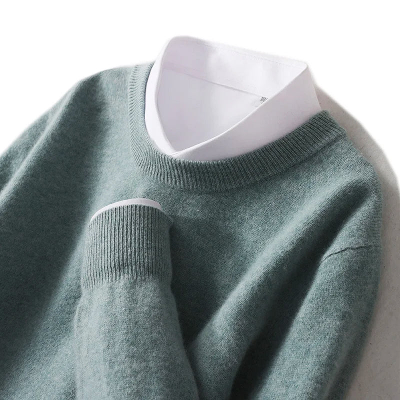 PureWool Men's Crew Neck Sweater by Street-Wave Classic Warm Wool Knit for Everyday Wear