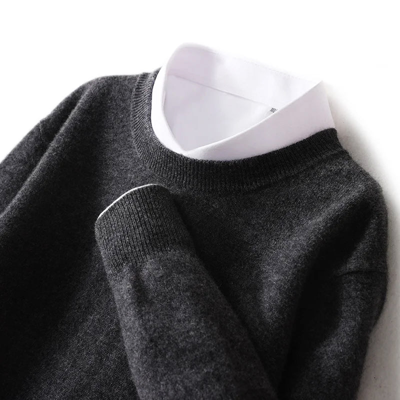 PureWool Men's Crew Neck Sweater by Street-Wave Classic Warm Wool Knit for Everyday Wear