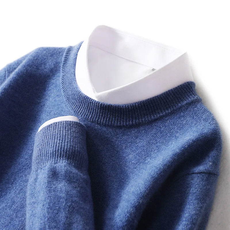 PureWool Men's Crew Neck Sweater by Street-Wave Classic Warm Wool Knit for Everyday Wear