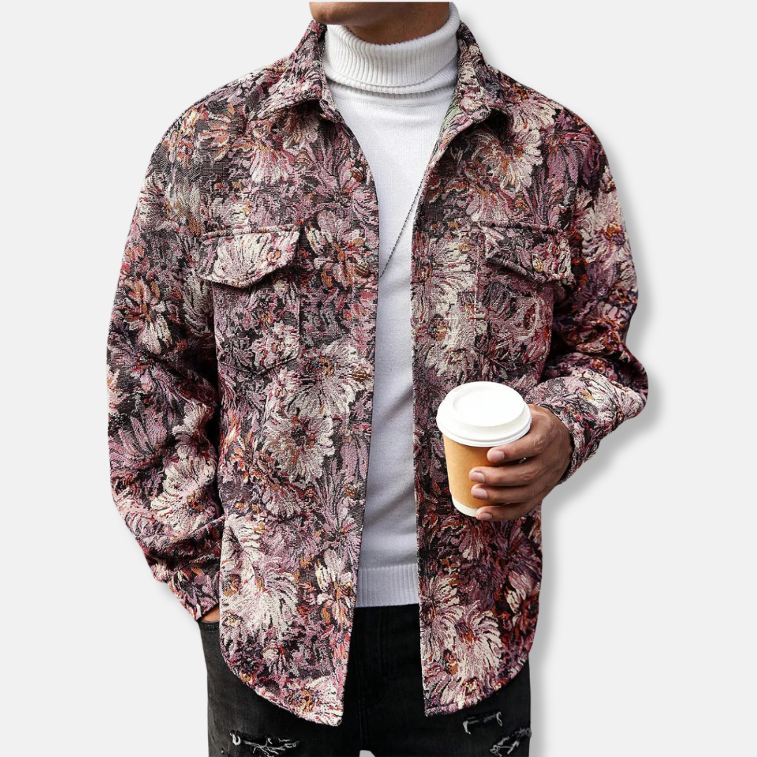Street Wave Mens Floral Jacquard Jacket With Relaxed Fit