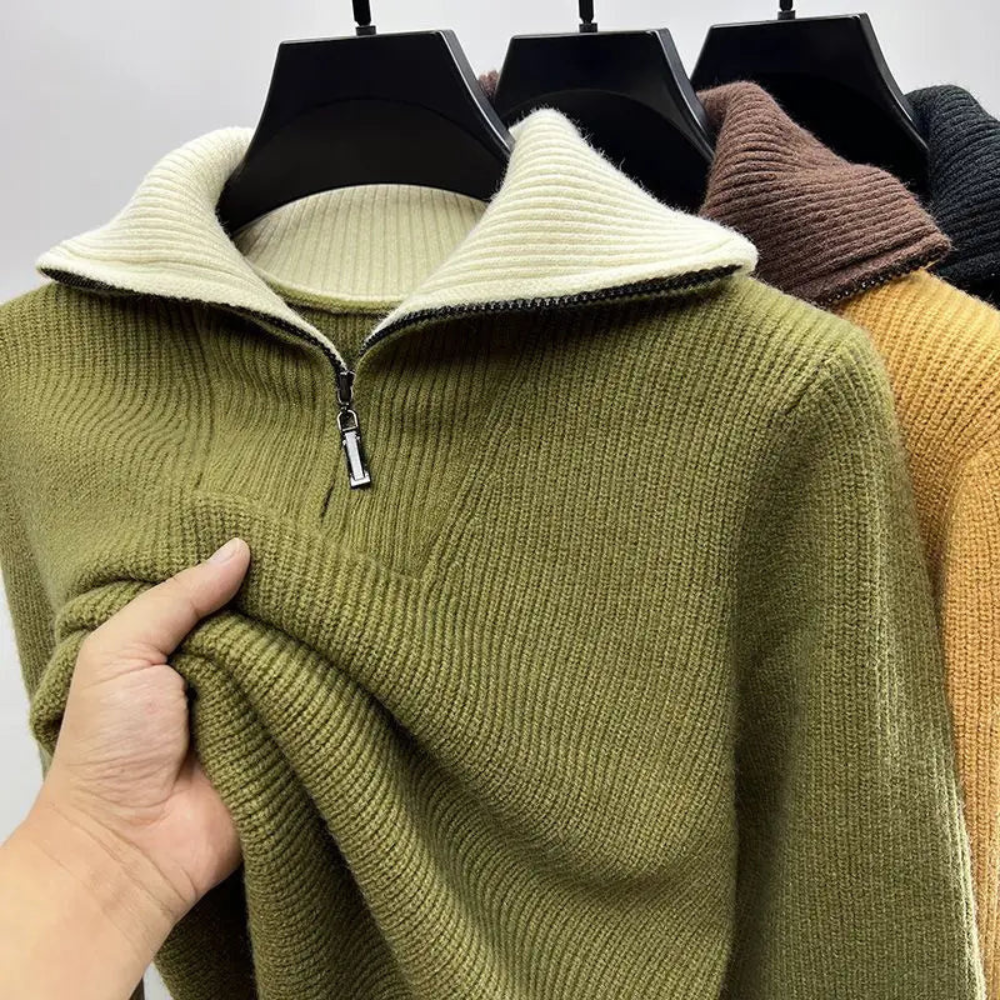 Street-Wave Men's Zip Collar Pullover Sporty Yet Elegant Knit Sweater for Active Lifestyles