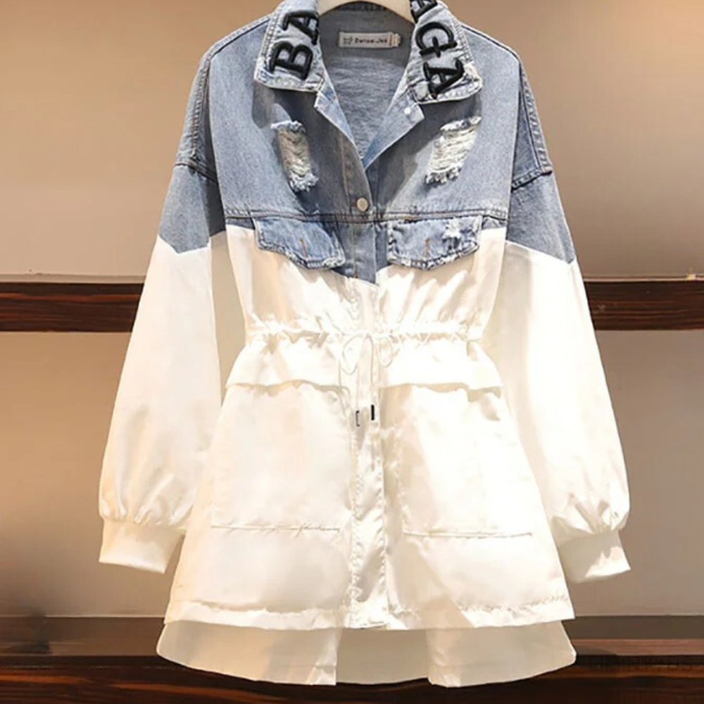 Streetwave Denim Jacket With Drawstring For Women Modern Fall Essential Versatile