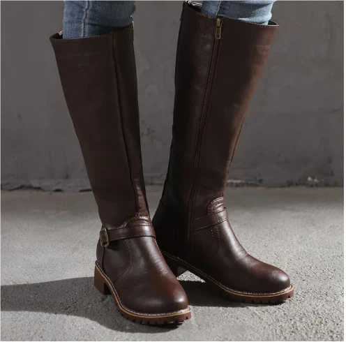 Women's Knee High Boots with Sturdy Sole and Classic Design