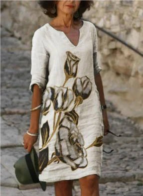 Hailey Floral V-Neck Midi Dress by Street-Wave for Women, Effortless Style