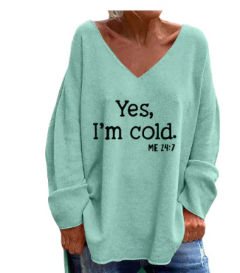 Street-wave Plus Size V Neck Sweater With Print For Curvy Women Everyday Comfort