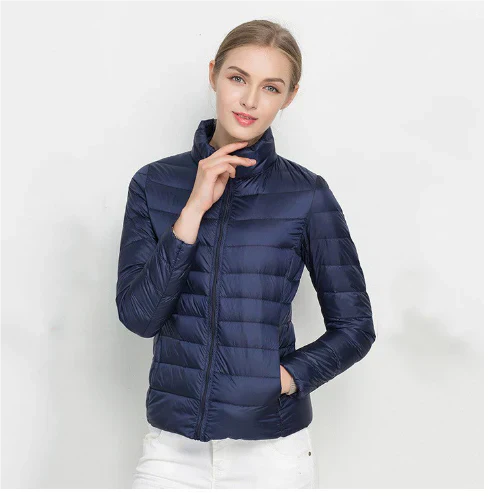 Street-wave Women's Slim Fit Puffer Jacket With Notch Zip For Warmth And Modern Style