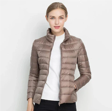 Street-wave Women's Slim Fit Puffer Jacket With Notch Zip For Warmth And Modern Style