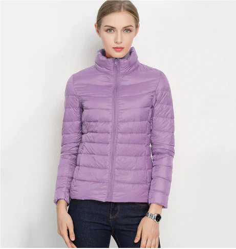 Street-wave Women's Slim Fit Puffer Jacket With Notch Zip For Warmth And Modern Style