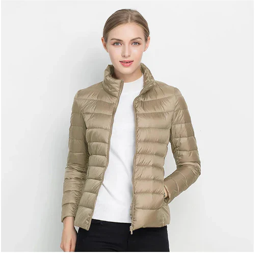 Street-wave Women's Slim Fit Puffer Jacket With Notch Zip For Warmth And Modern Style