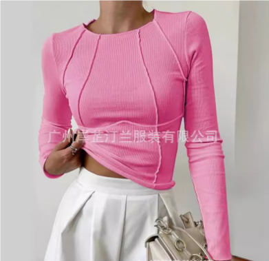 Street Wave Reagan Long Sleeve Top For Women Slim Fit Ribbed Texture