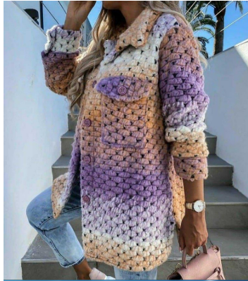 Street-wave Multicolor Braided Knit Winter Coat For Women - Warmth, Cozy Comfort, Bold Color Block Style
