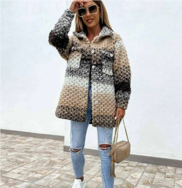 Street-wave Multicolor Braided Knit Winter Coat For Women - Warmth, Cozy Comfort, Bold Color Block Style