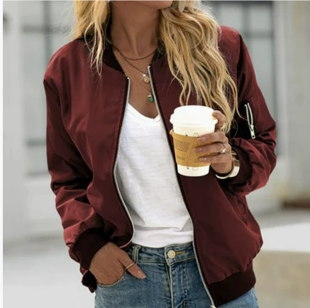 Street-wave Women's Bomber Jacket, Chic, Practical Zip Closure, Urban Everyday Wear