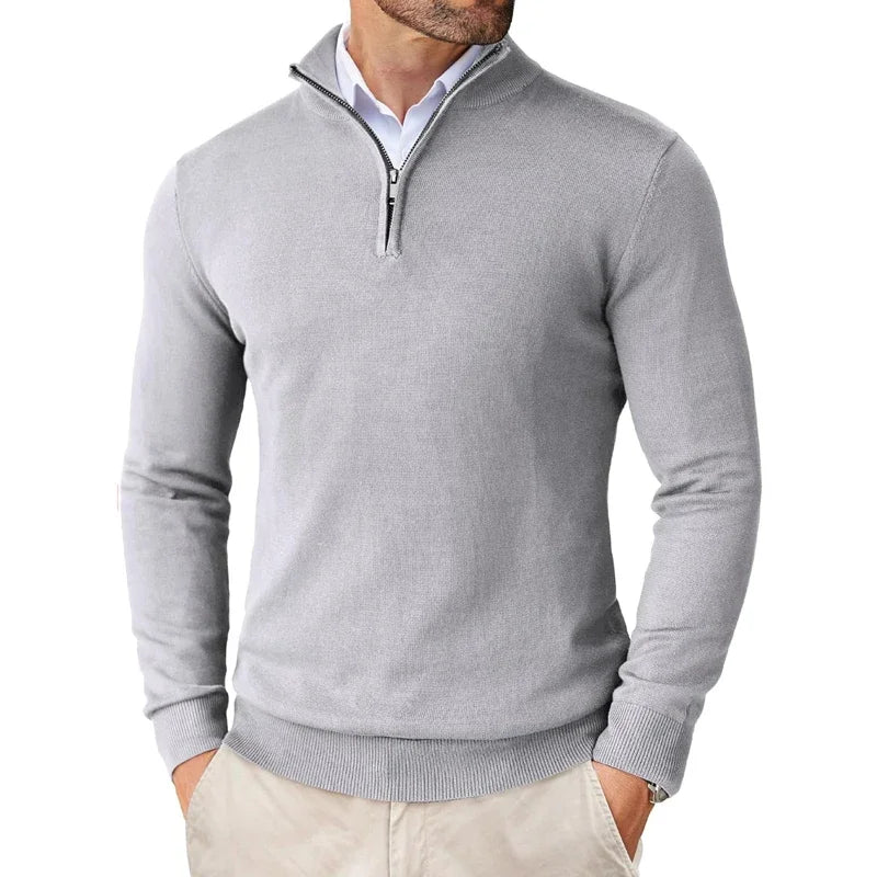 Street-Wave Men's Zip Collar Cotton-Blend Sweater Soft Comfort Versatile Office Casual