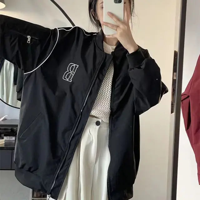 Streetwave Women Bomber Jacket Oversized Windbreaker Premium Black Fashion Coat For Trendsetters