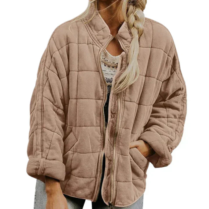 Street Wave Vintage Quilted Puffer Jacket For Women Cozy Warm Outerwear Soft Touch Fabric With Practical Pockets