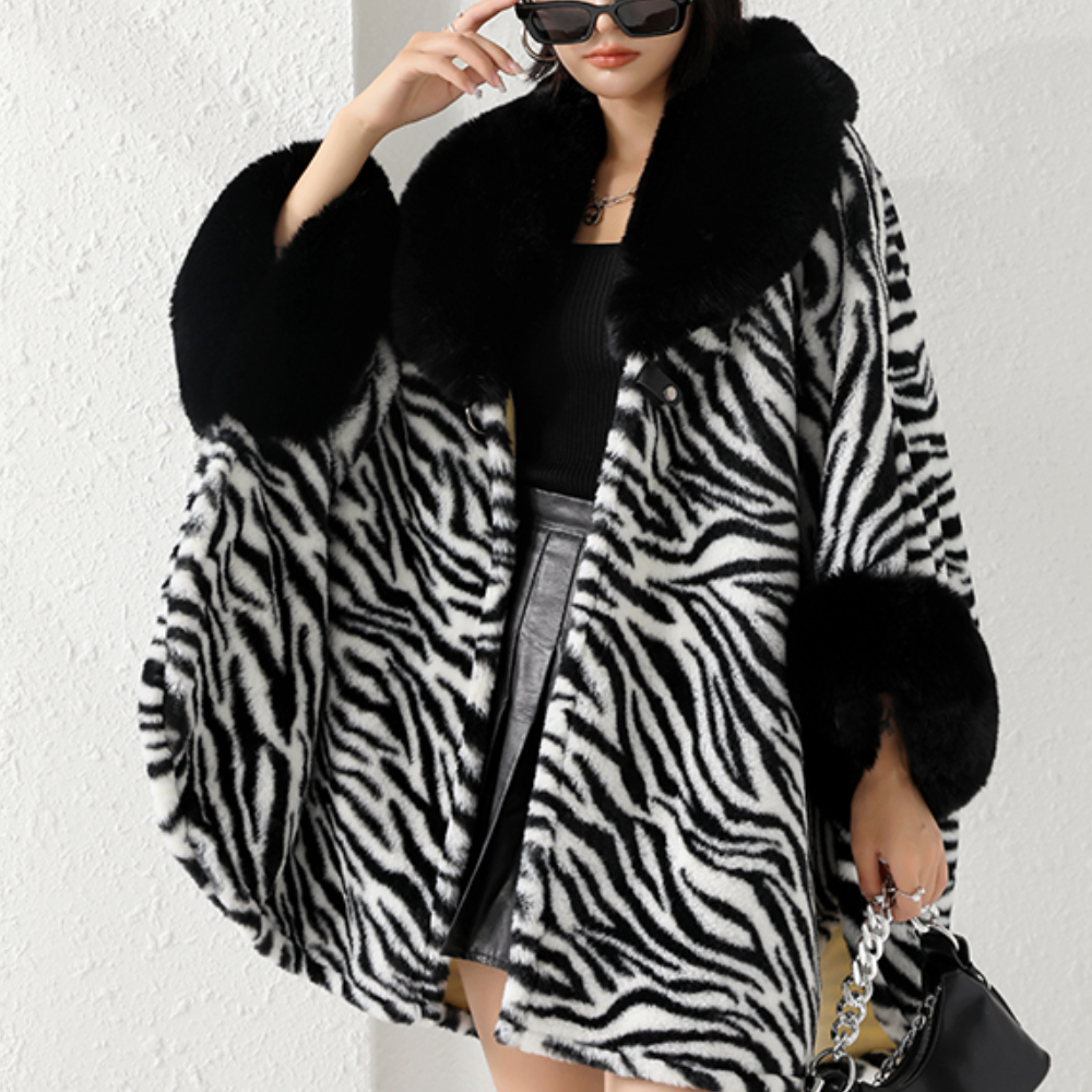 Mailee Luxury Leopard Print Cape Coat for Women With Faux Fur Trim And Secure Closure Deluxe
