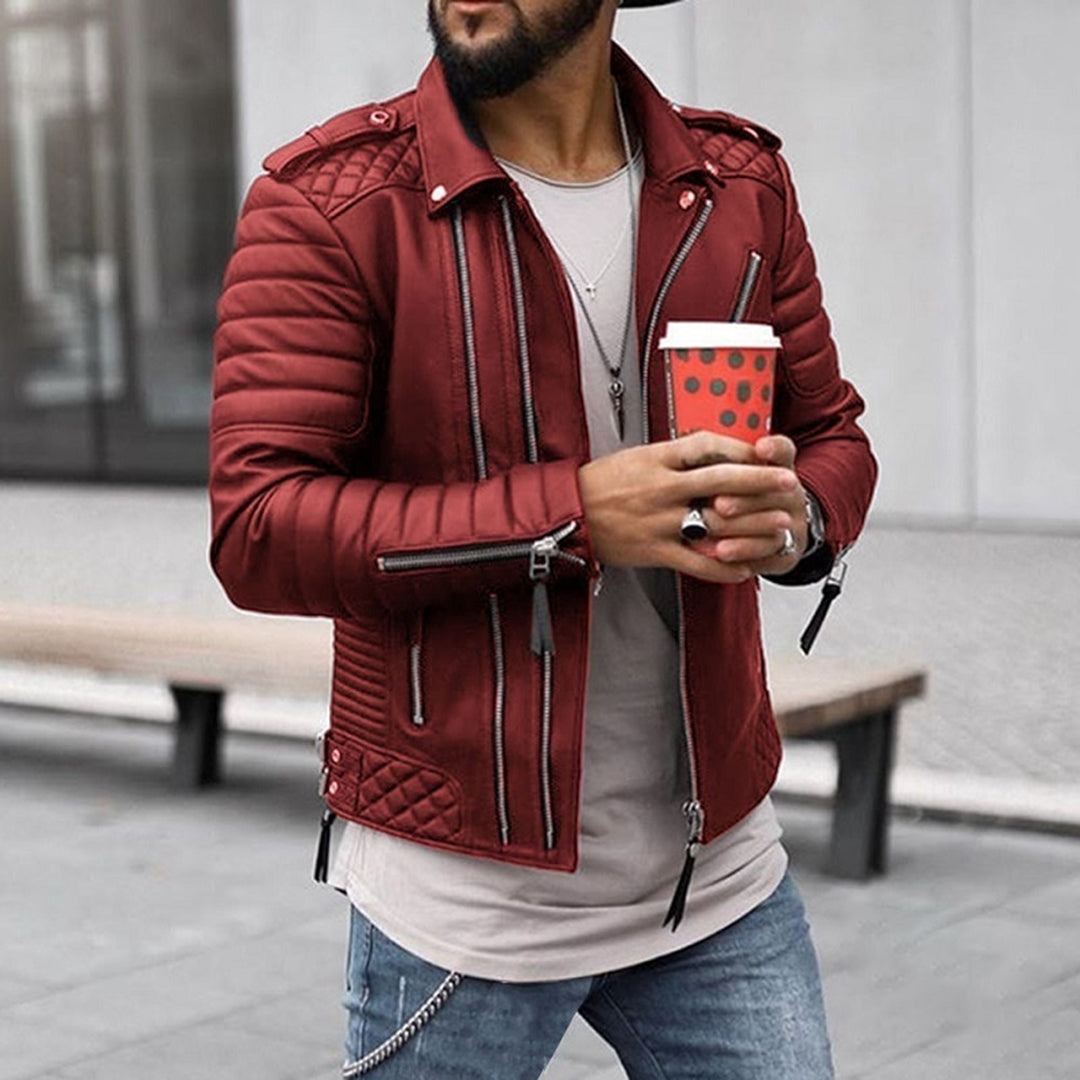 Street-wave PU Leather Jacket For Men Lightweight Modern Fit With Timeless Style And Zip Pockets