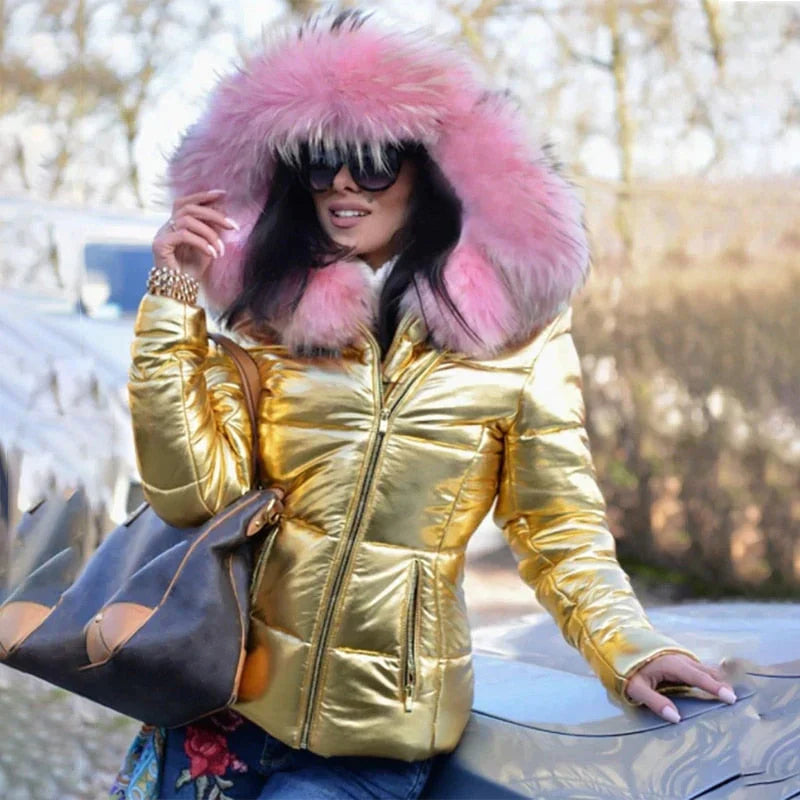 Street-wave Women Fur Hooded Winter Jacket Premium Puffer Coat with Lux Fur Trim