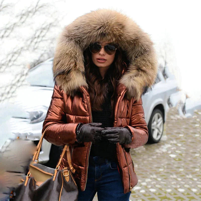Street-wave Winter Down Jacket With Fur Hood For Women Ultra Warmth And Cozy Style