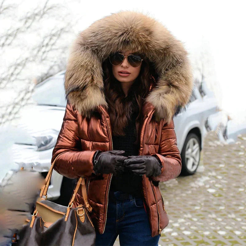 Street-wave Women Fur Hooded Winter Jacket Premium Puffer Coat with Lux Fur Trim