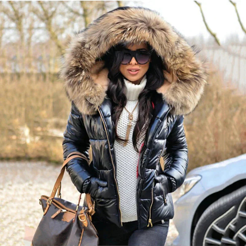Street-wave Women Fur Hooded Winter Jacket Premium Puffer Coat with Lux Fur Trim