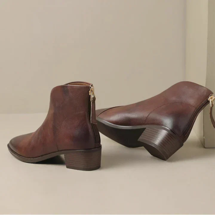 Street-Wave Leather Ankle Boots With Block Heel For Women Elegant Comfort And Premium Quality