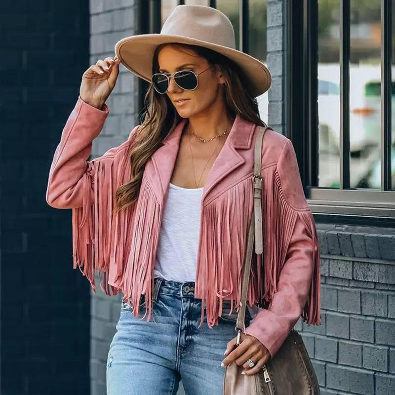 Street Wave Fringed Suede Jacket Women Western Style With Eye Catching Fringe Details