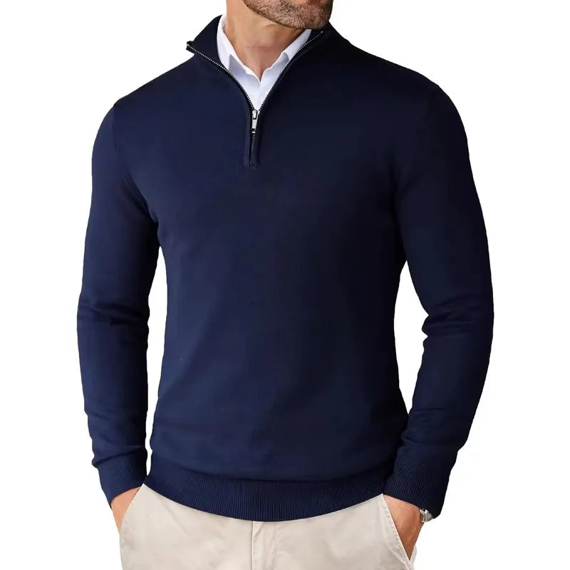 Street-Wave Men's Zip Collar Cotton-Blend Sweater Soft Comfort Versatile Office Casual