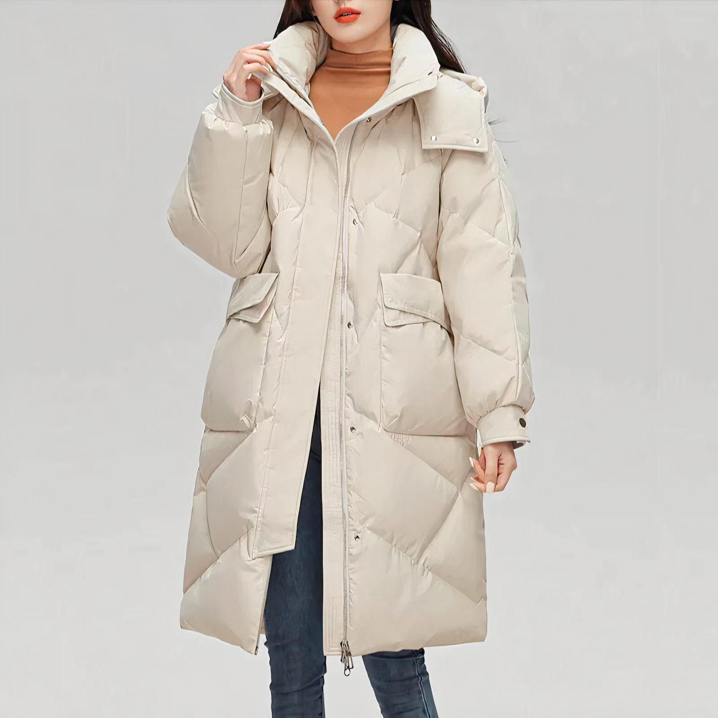 Street-wave Long Down Coat For Women Thick Ultra Warm Puffer Jacket With Plush Insulation
