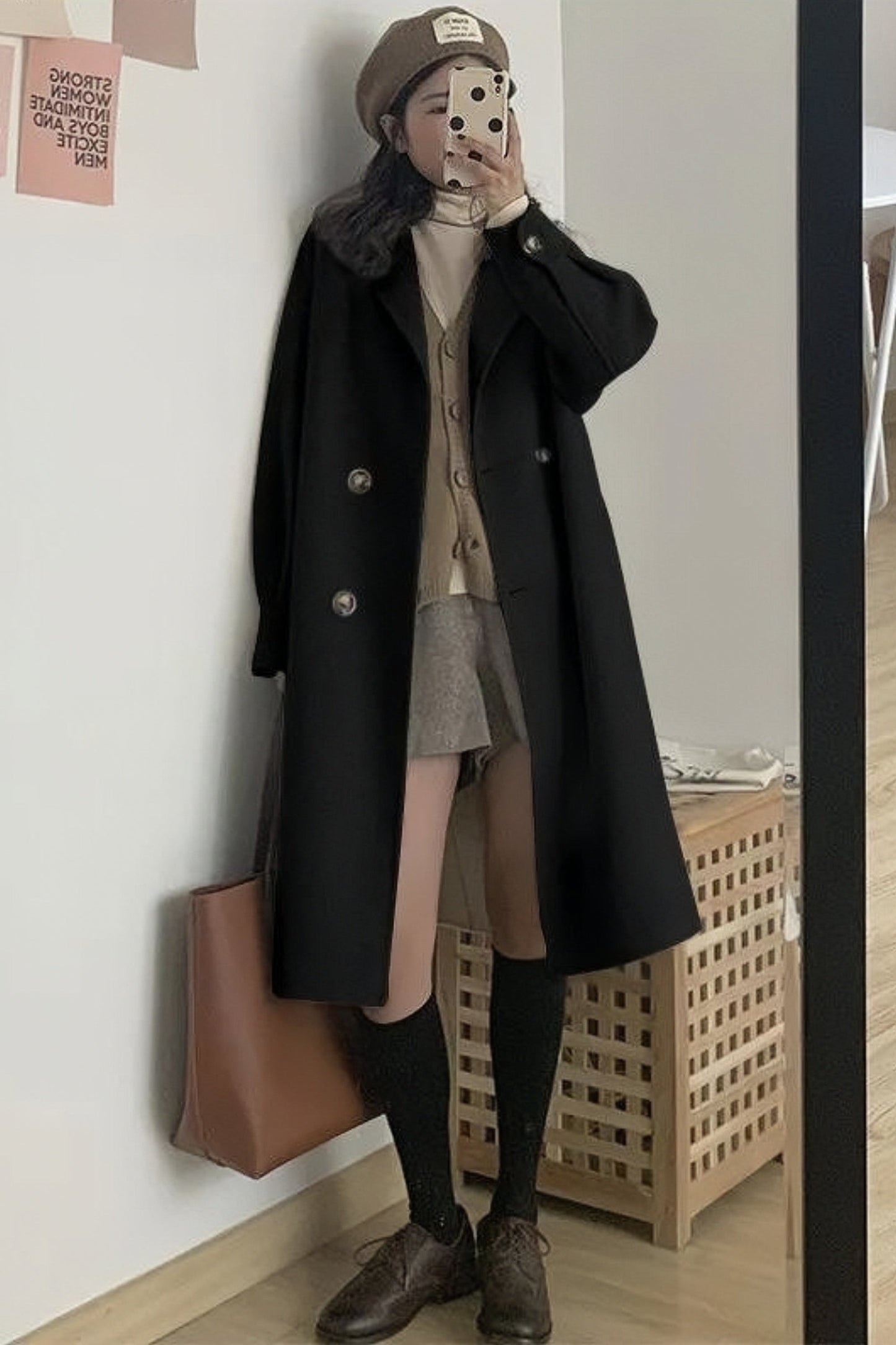 Street-wave Camel Wool Coat For Women Double Breasted Winter Outerwear Chic Warm Elegance