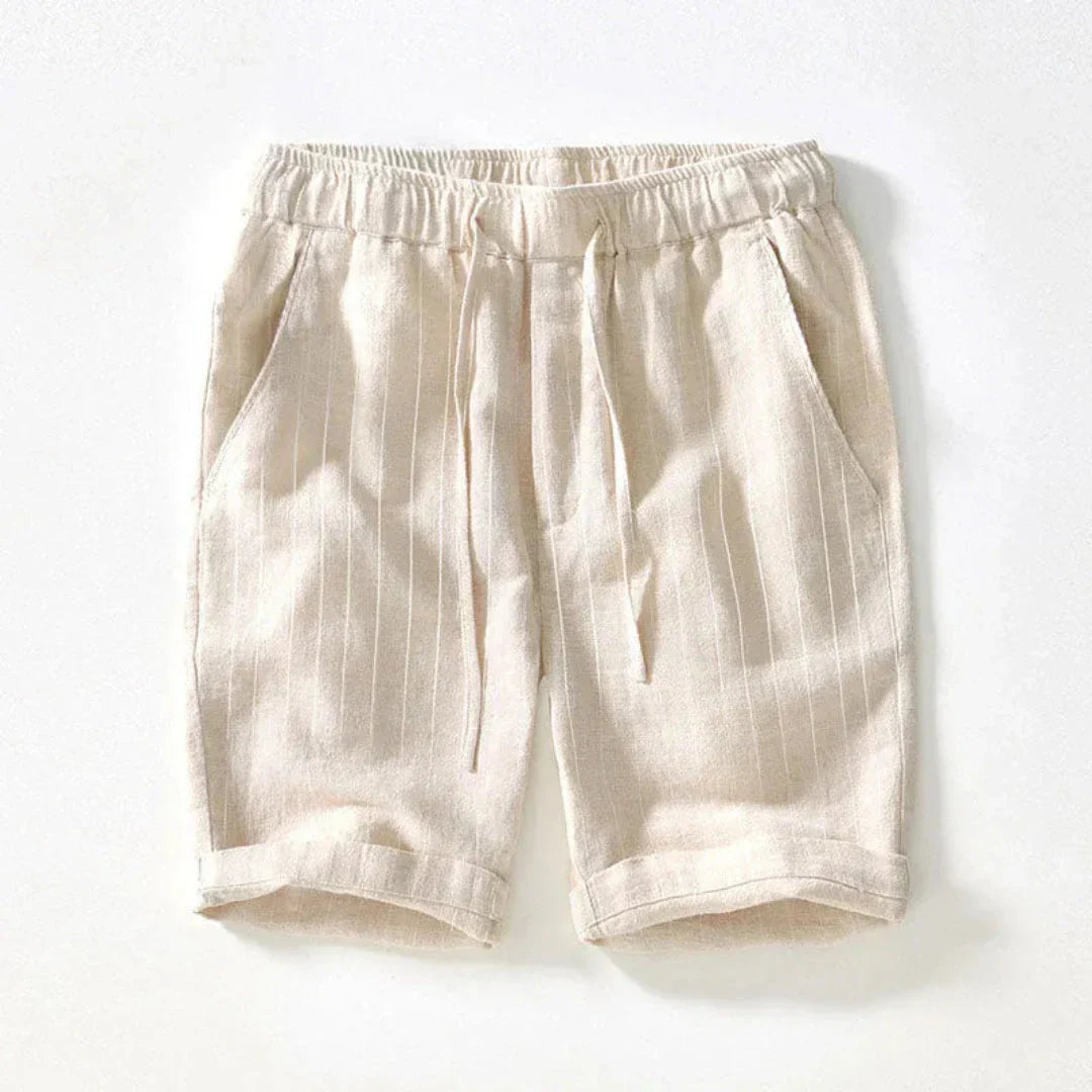Raegan Knee Length Linen Shorts for Men Drawstring Waist Breathable Pinstripe Everyday Beachwear