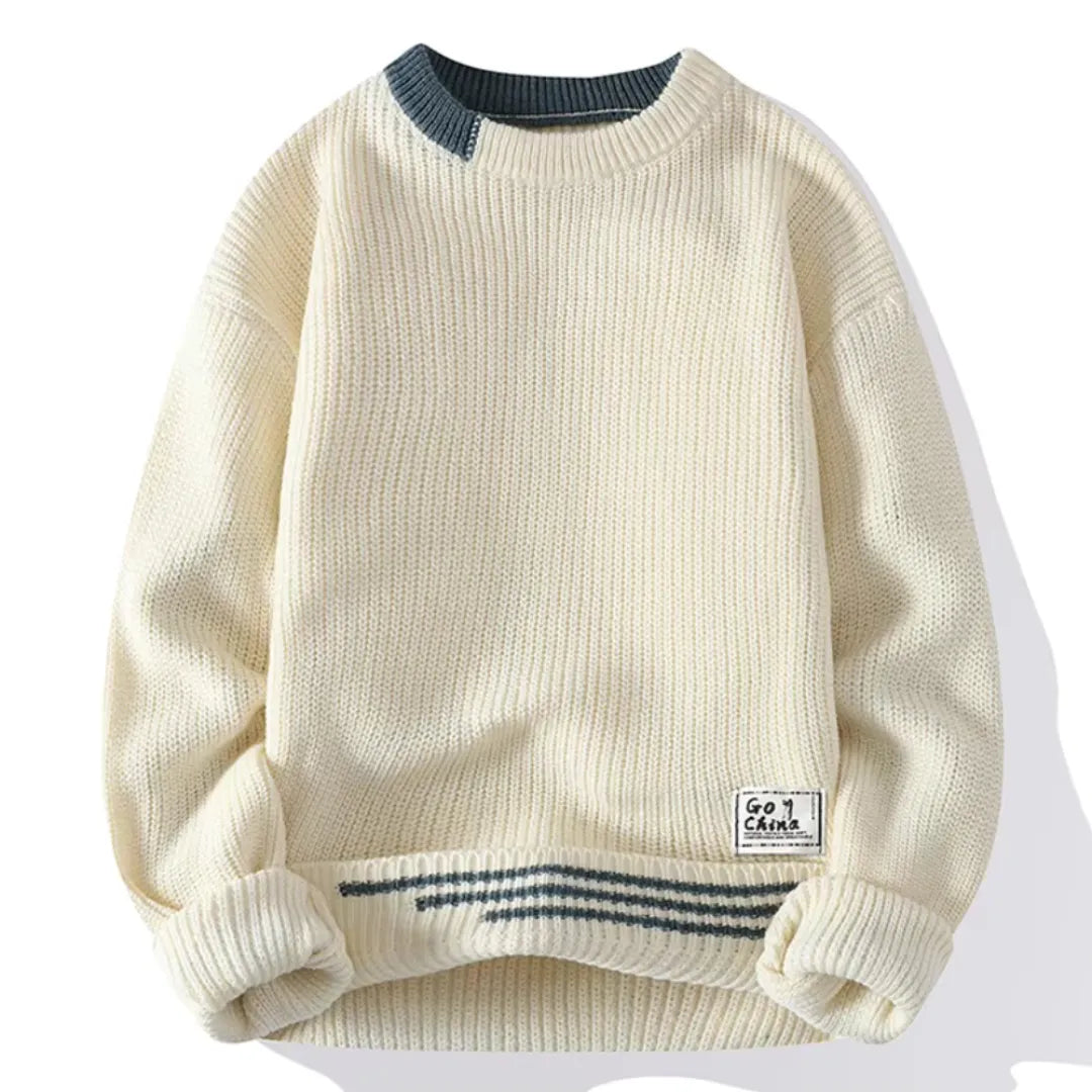 Street-Wave Jack Wool Striped Crewneck Sweater Men Relaxed Hip Length Fit Ribbed Details