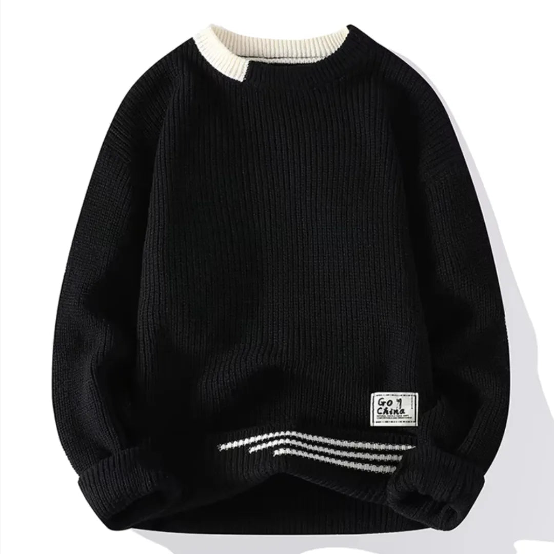 Street-Wave Jack Wool Striped Crewneck Sweater Men Relaxed Hip Length Fit Ribbed Details