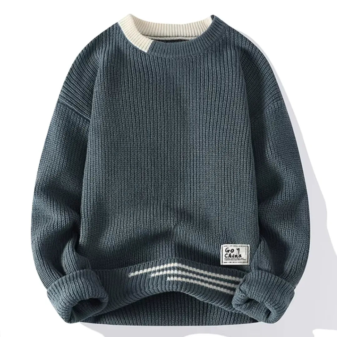 Street-Wave Jack Wool Striped Crewneck Sweater Men Relaxed Hip Length Fit Ribbed Details