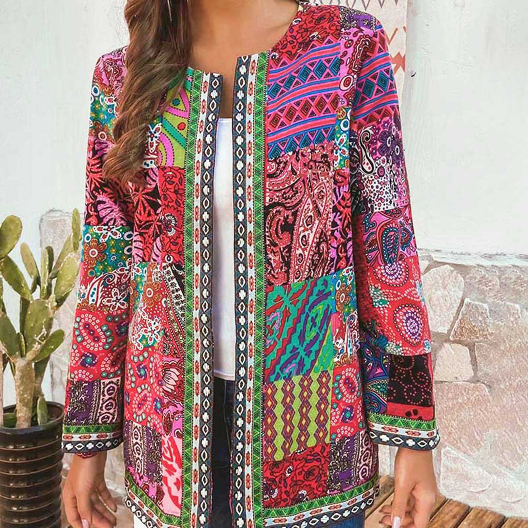 Streetwave Patchwork Coat for Women Bold Multicolor Outerwear for Stylish Warmth