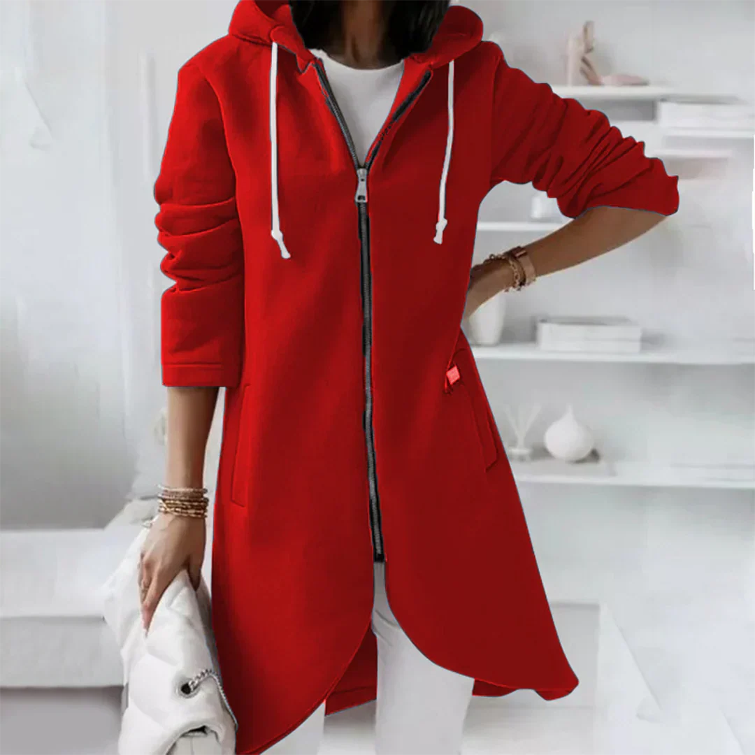 Street-wave Hooded Longline Zip Jacket for Women - Stylish Comfort, Versatile All-Day Warmth