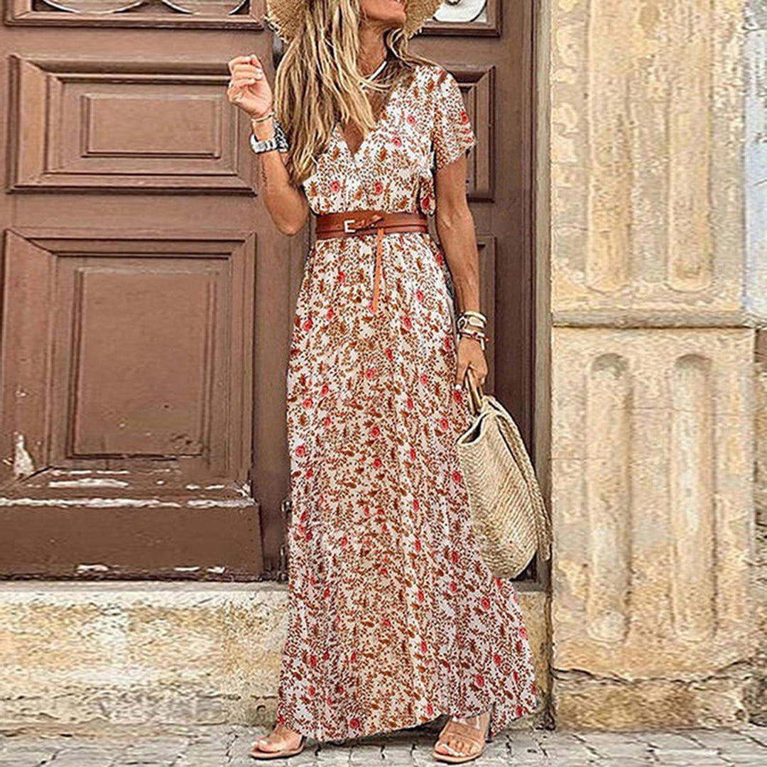 Street-Wave Womens Maxi Dress V-Neck Side Slit Fashionable