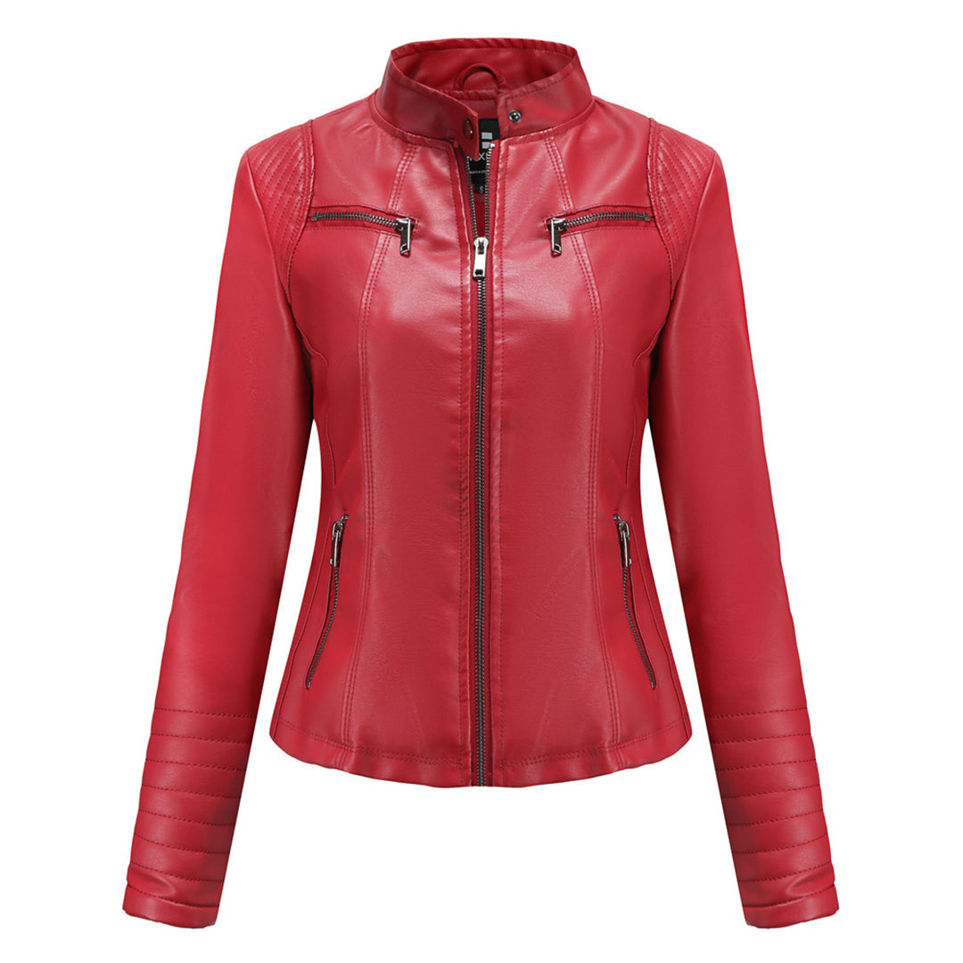 Street Wave Leather Jacket For Women Elegant Premium Soft Leather With Front Zipper
